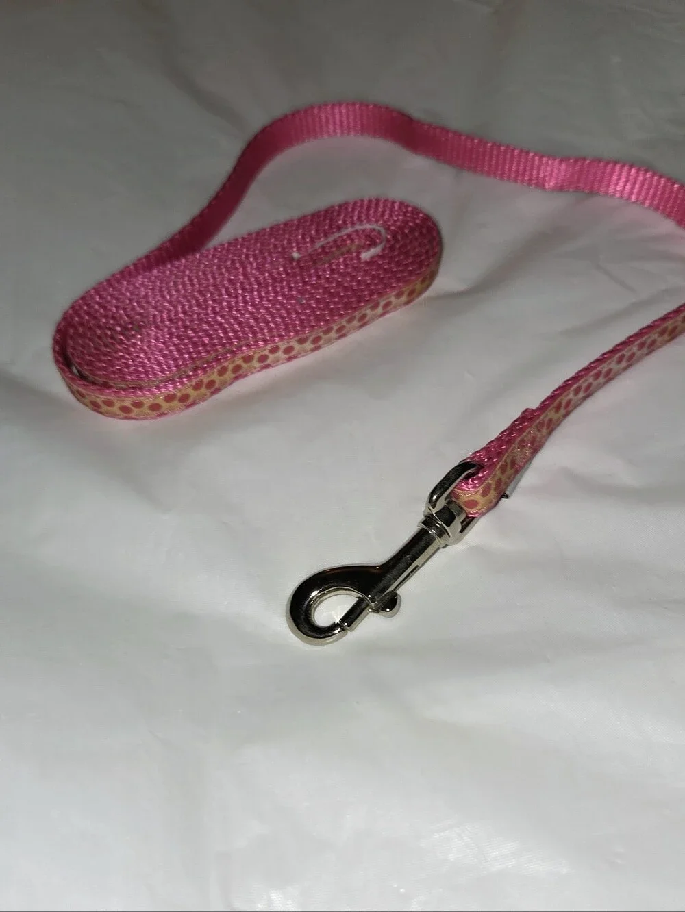 Pink Dog Leash with Polka Dot Trim